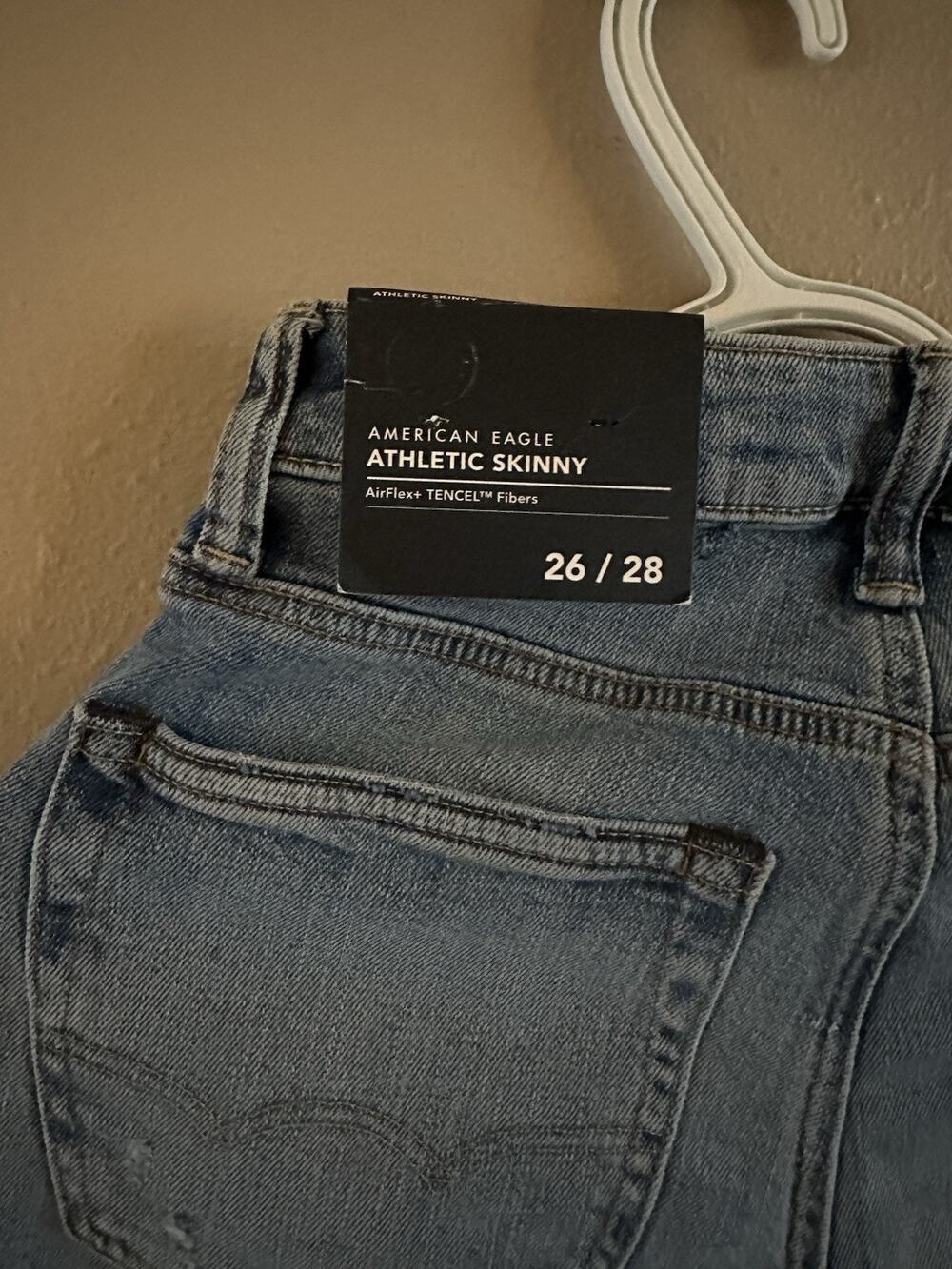 American Eagle Athletic Skinny Tencel Denim Jeans Light Blue Distressed